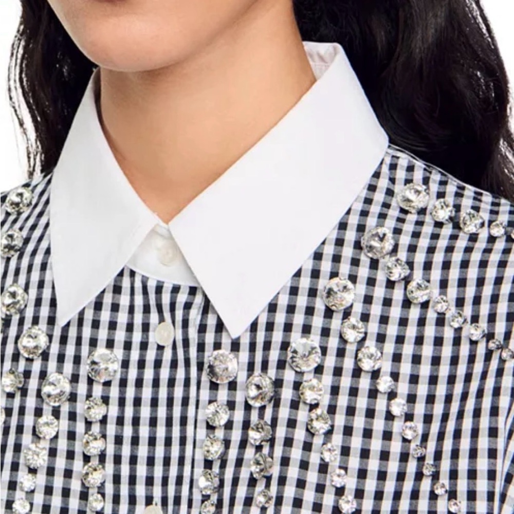 Sandro Rockfall Gingham-Check Gem Embellished Shi… - image 2